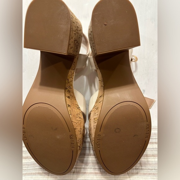 Kensie Carsyn Women’s Cork Heel Platform Sandals Size 11M Nude Strappy Buckle - Picture 5 of 7